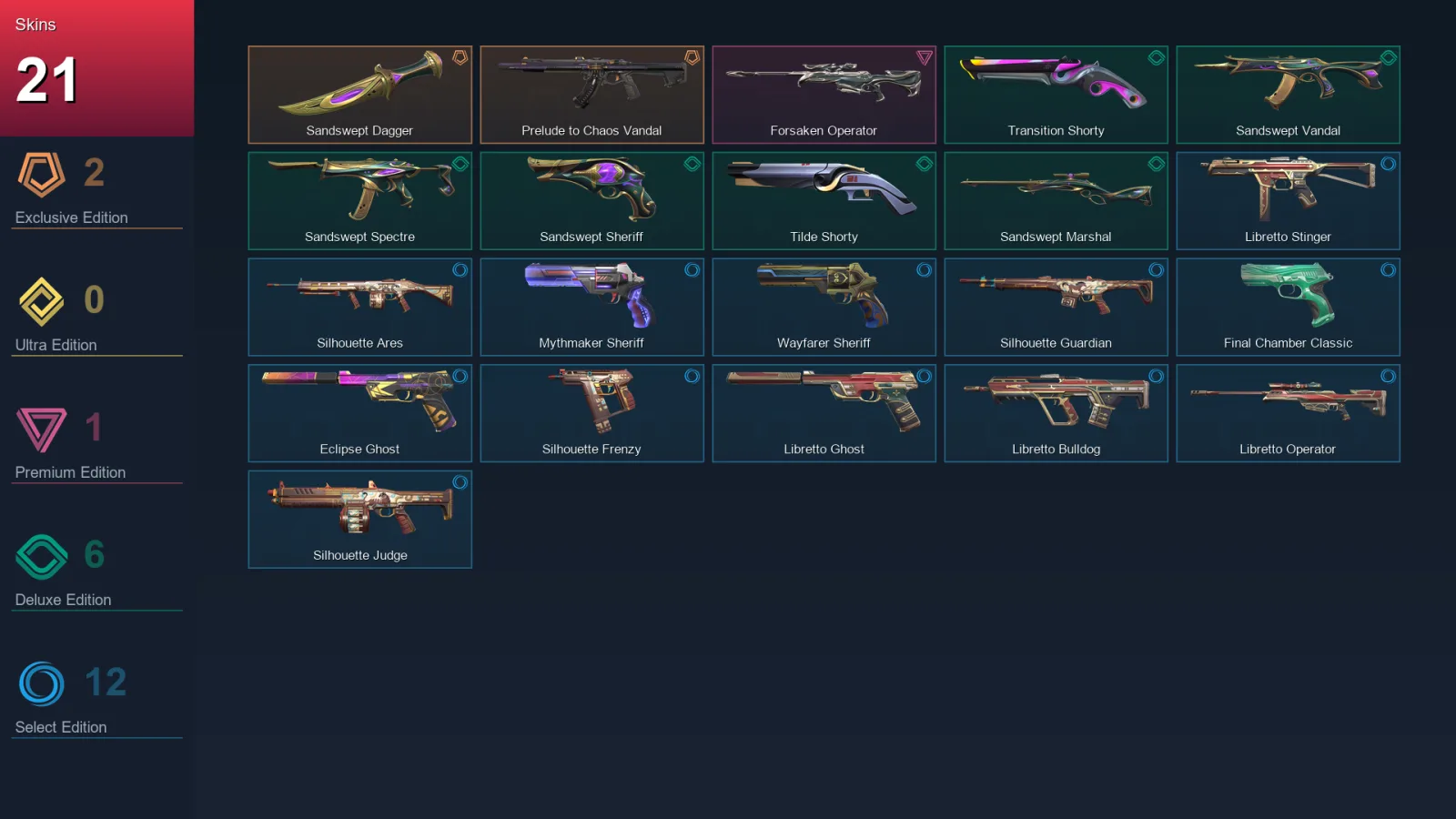 AP | Lv158 | Unranked | 21 Skin | 25 Agent | 65 Buddy