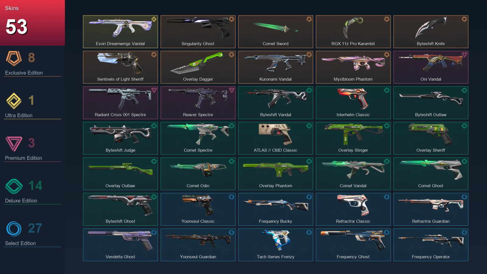 BR | Singularity Ghost | Comet Sword | RGX 11z Pro Karambit | Byteshift Knife | 53 Skin | 19 Agent | 94 Buddy | Lv139