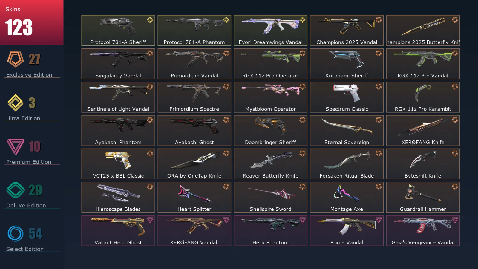 [Valorant] | EU | Level 397 | 29 Agents | 123 Skins