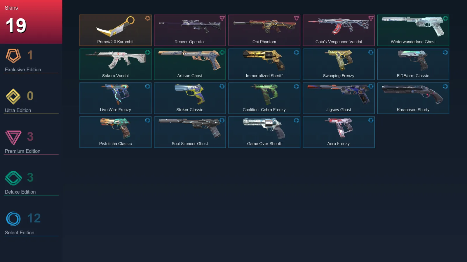 BR | Prime//2.0 Karambit | Reaver Operator | Oni Phantom | Gaia's Vengeance Vandal | 19 Skin | 24 Agent | 69 Buddy | Lv170