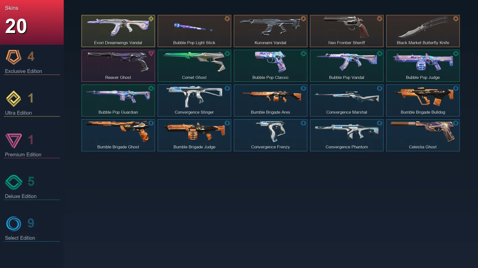 EU | Bubble Pop Light Stick | Kuronami Vandal | Neo Frontier Sheriff | Black.Market Butterfly Knife | 20 Skin | 28 Agent | 38 Buddy | Lv82