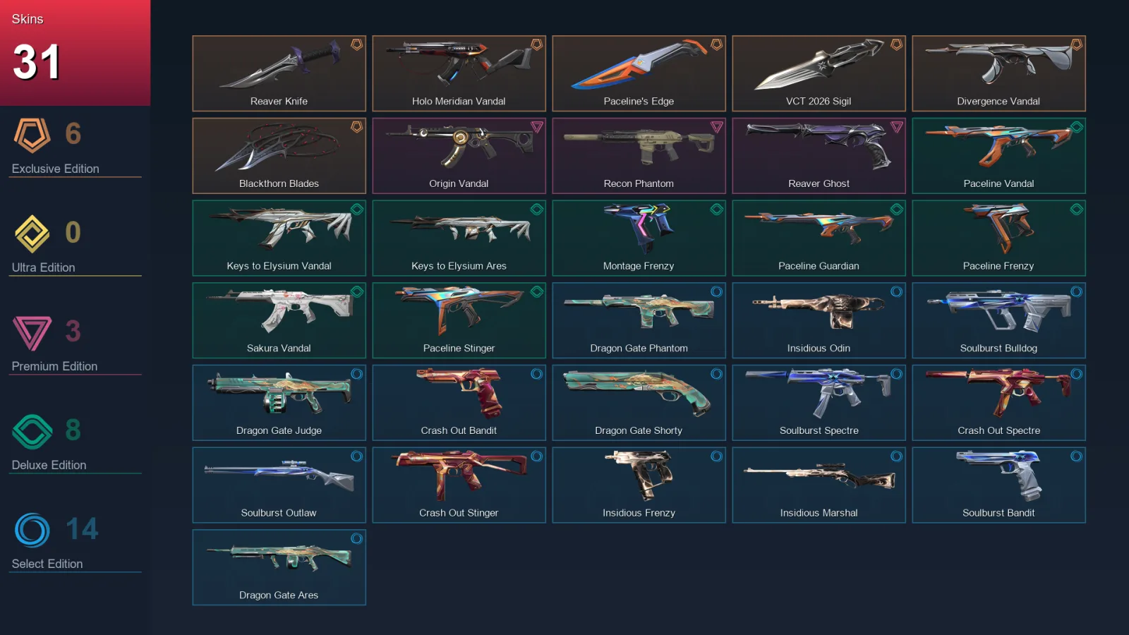 EU | Lv66 | Unranked | 31 Skin | 17 Agent | 30 Buddy