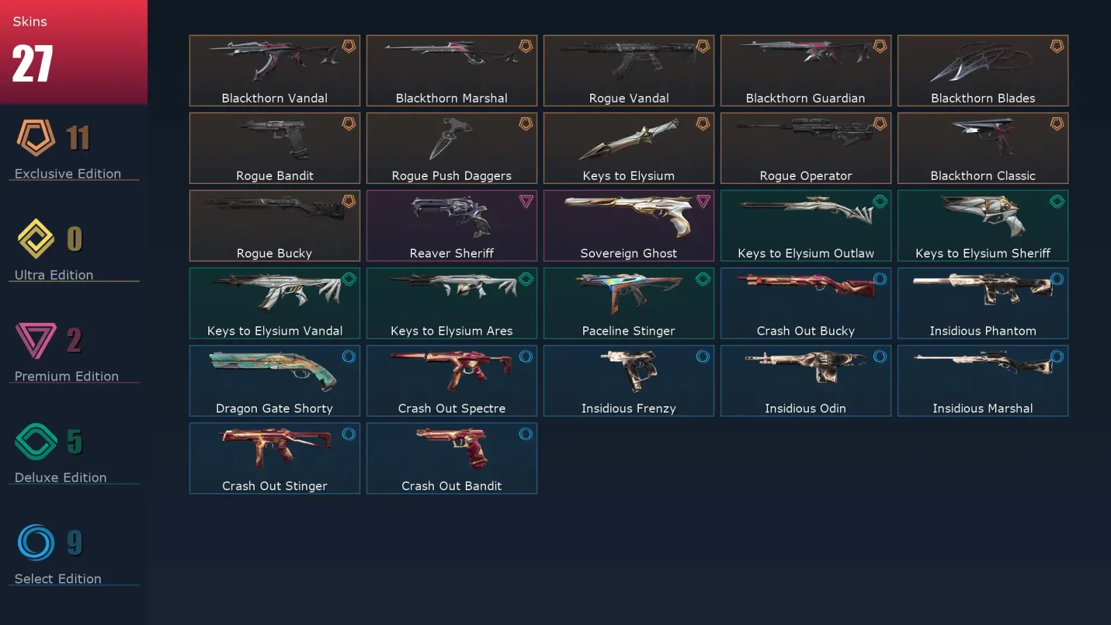 [Valorant] | EU | Level 26 | Diamond 2 | 9 Agents | 27 Skins — Valorant account