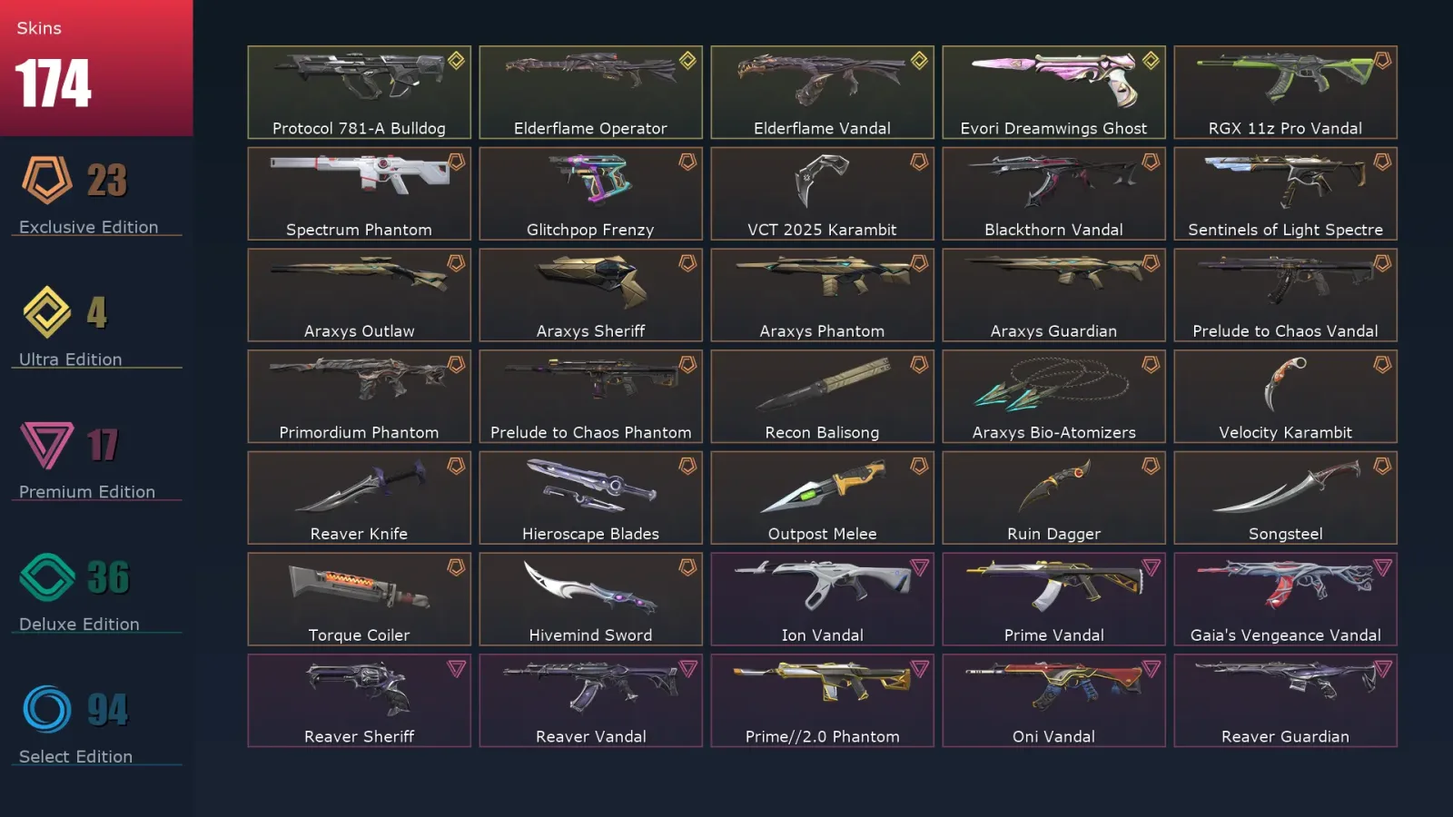 [Valorant] | EU | Level 500 | 29 Agents | 174 Skins