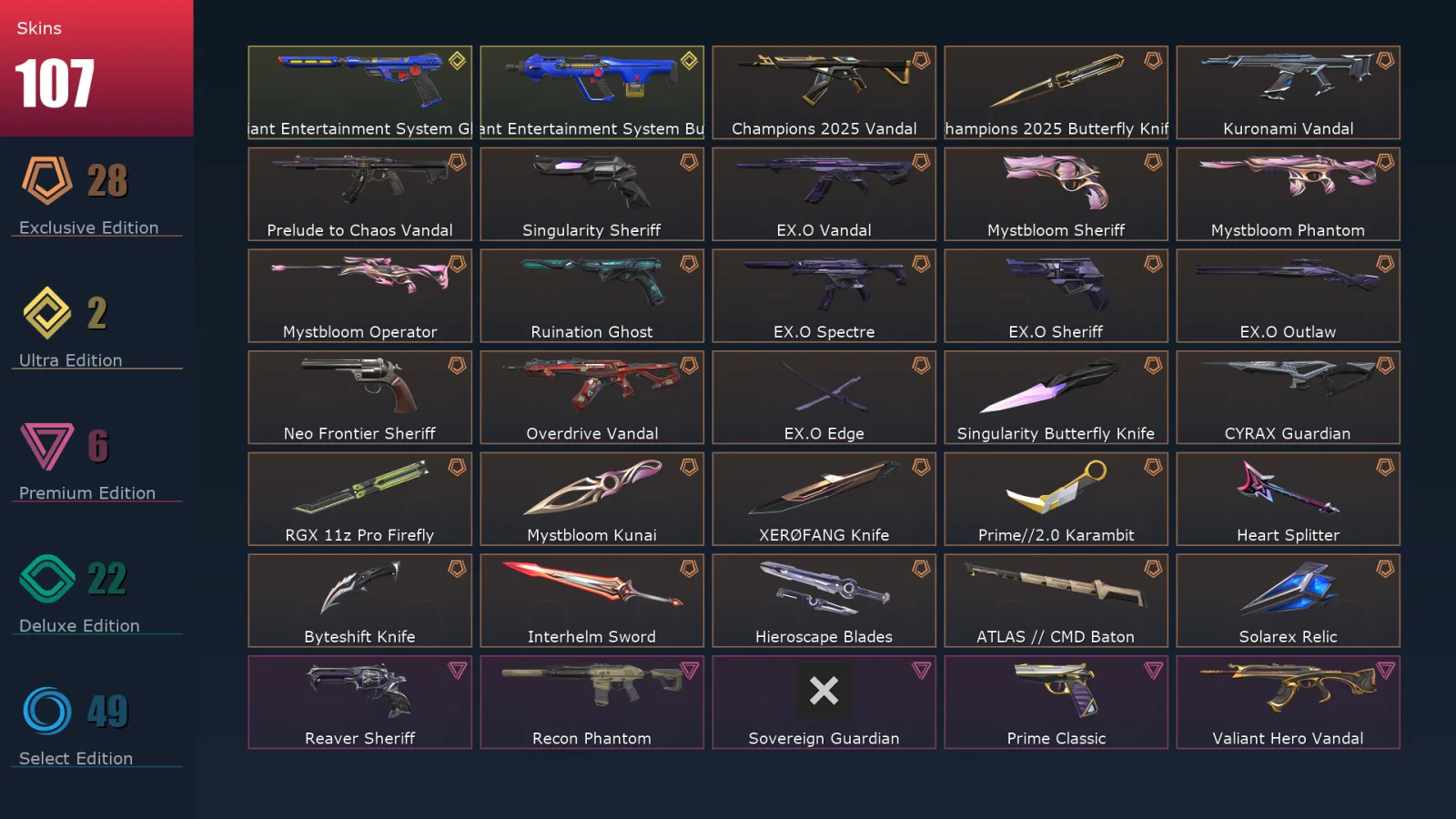 [Valorant] | EU | Level 141 | 28 Agents | 107 Skins