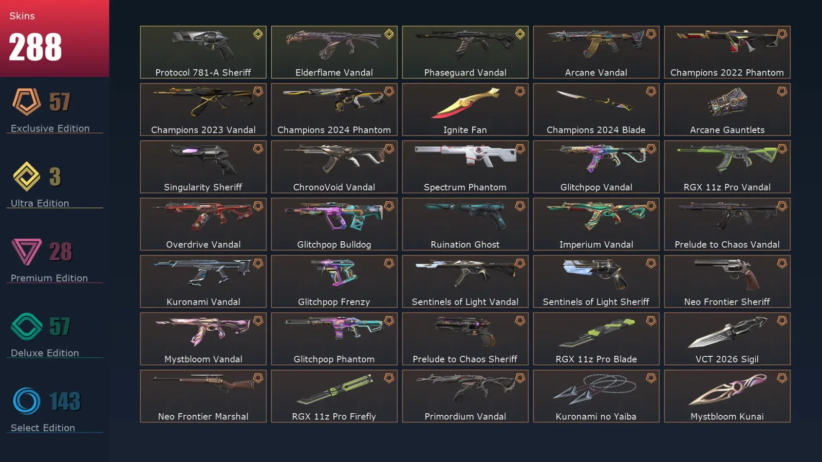 [Valorant] | EU | Level 500 | Ascendant 2 | 29 Agents | 288 Skins