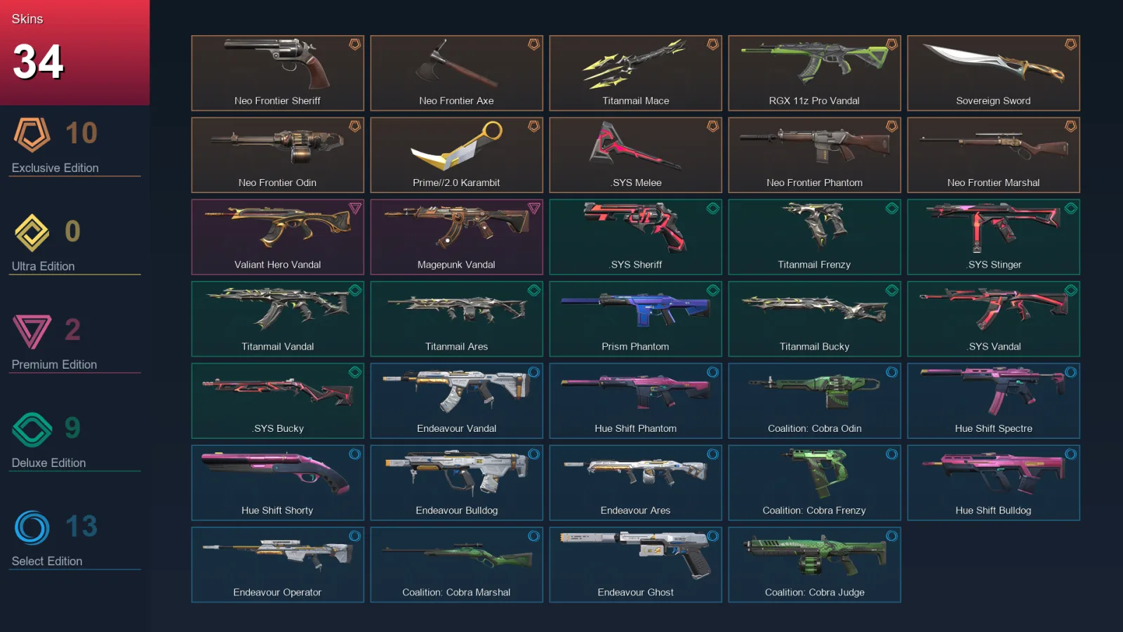 AP | Lv95 | Unranked | 34 Skin | 26 Agent | 61 Buddy — Valorant account