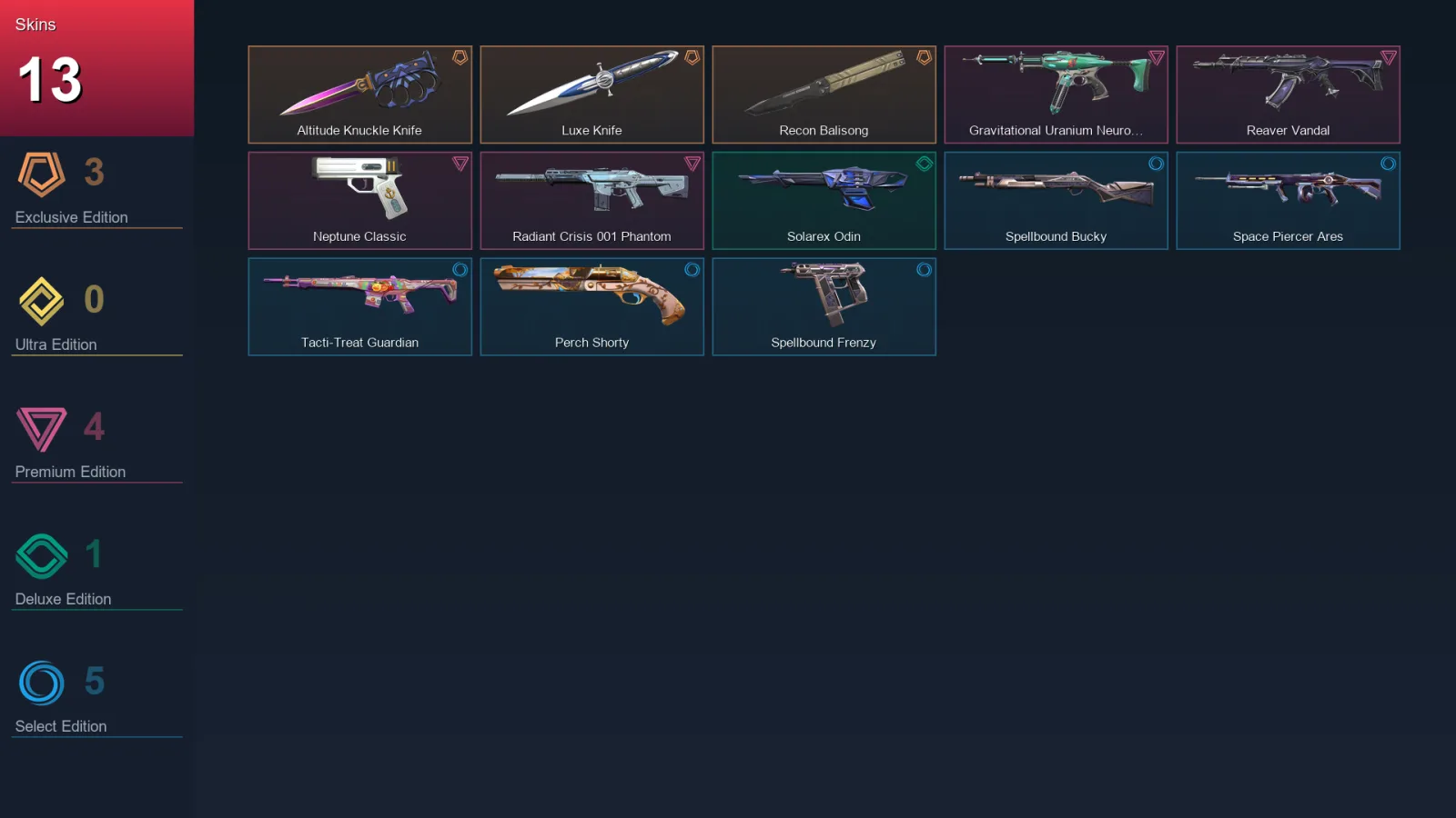 EU | Lv9 | Unranked | 13 Skin | 7 Agent | 7 Buddy — Radiant Crisis 001 Phantom