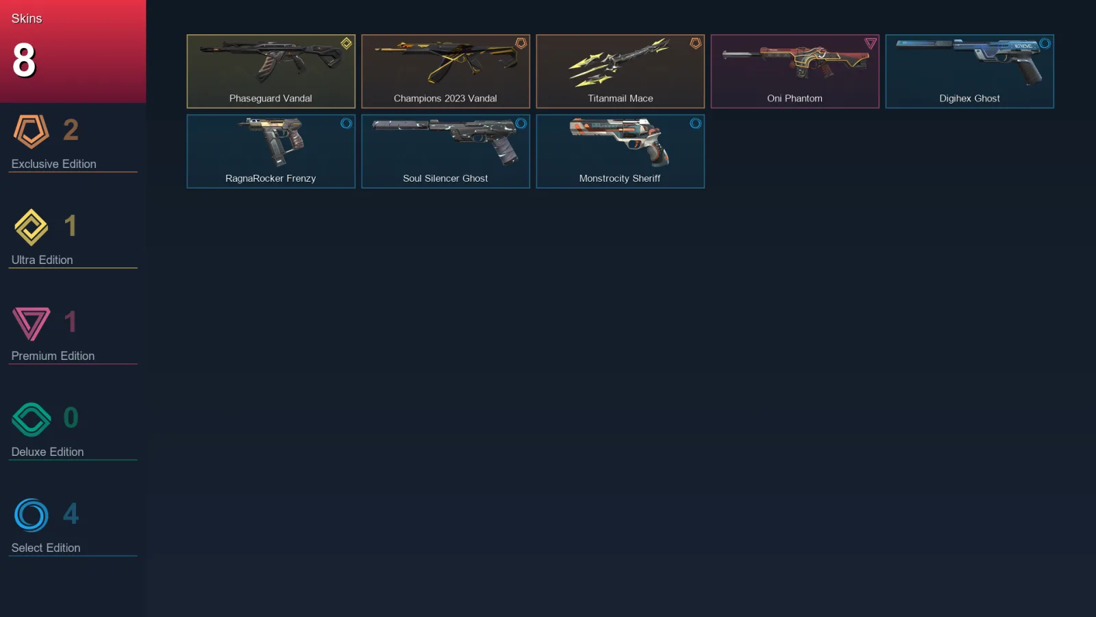 EU | Lv159 | Unranked | 8 Skin | 27 Agent | 81 Buddy