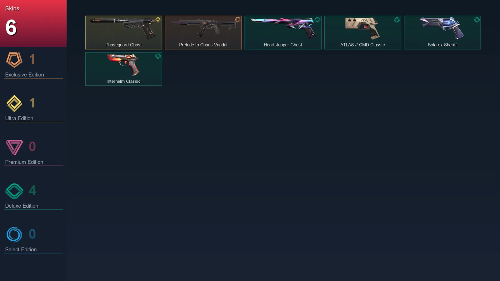 EU | Prelude to Chaos Vandal | Phaseguard Ghost | Heartstopper Ghost | ATLAS // CMD Classic | 6 Skin | 26 Agent | 27 Buddy | Lv106