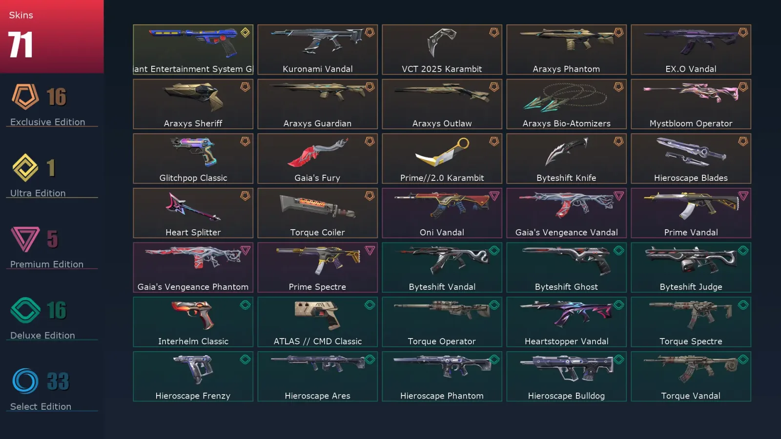 [Valorant] | EU | Level 130 | 28 Agents | 71 Skins