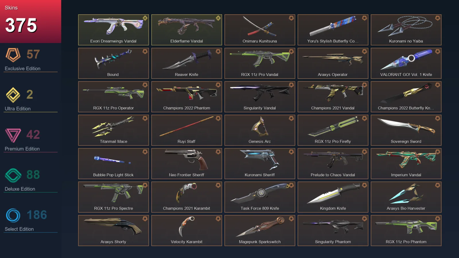 NA | Lv280 | Unranked | 375 Skin | 28 Agent | 252 Buddy