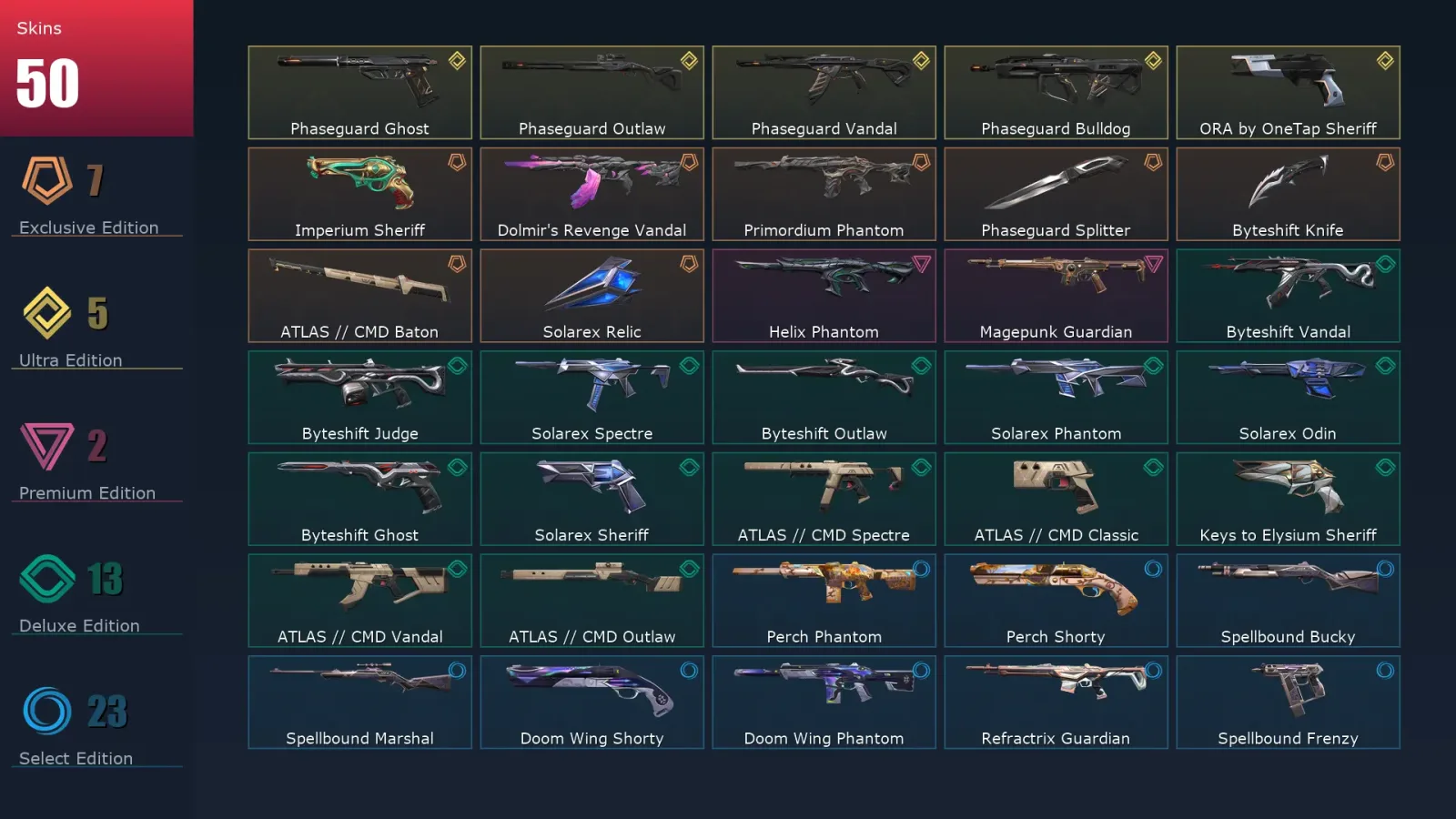 [Valorant] | EU | Level 131 | Diamond 1 | 29 Agents | 50 Skins