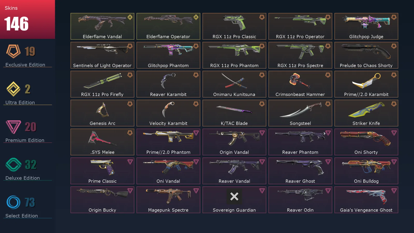 [Valorant] | EU | Level 197 | 28 Agents | 146 Skins