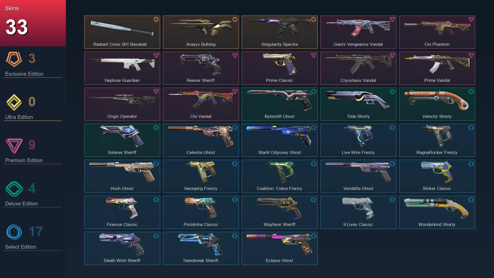 EU | Lv256 | Unranked | 33 Skin | 23 Agent | 120 Buddy