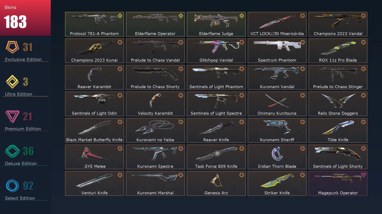 [Valorant] | EU | Level 269 | 24 Agents | 183 Skins — Valorant account