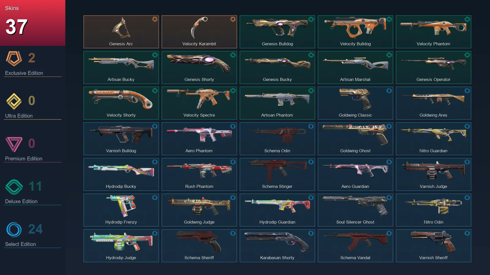 AP | Lv93 | Unranked | 37 Skin | 20 Agent | 65 Buddy — Genesis Shorty