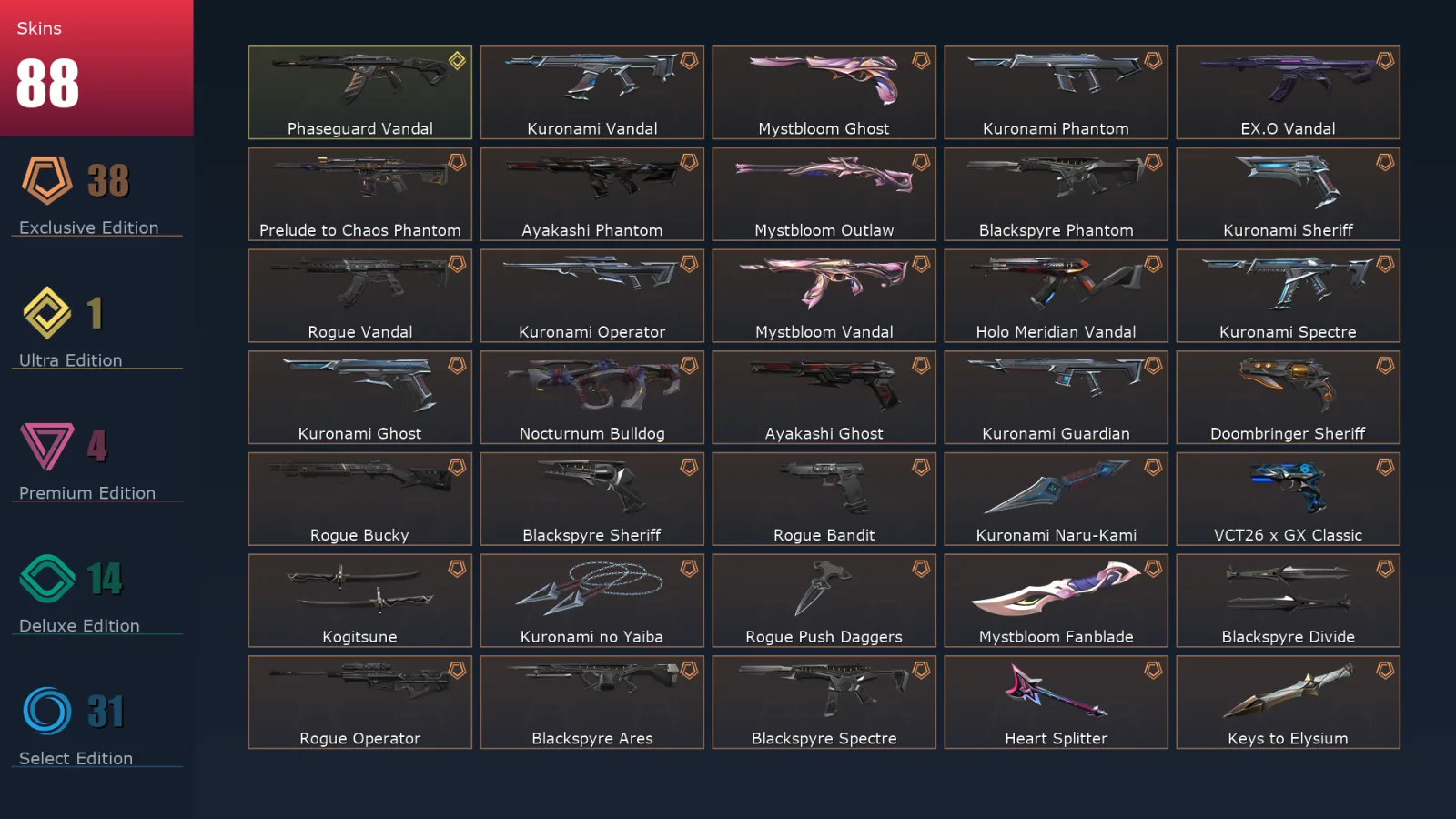 [Valorant] | EU | Level 98 | Gold 3 | 26 Agents | 88 Skins