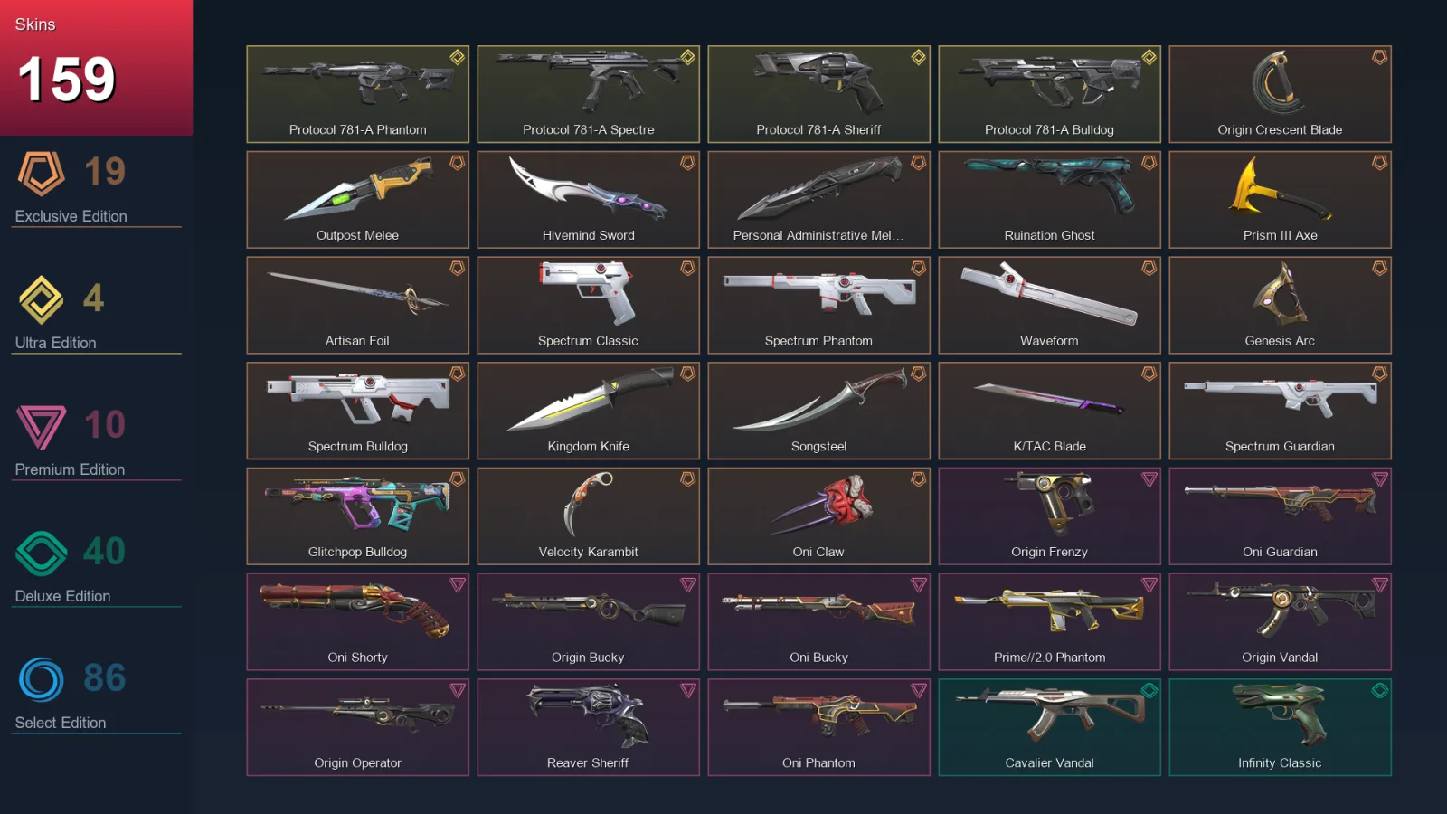 AP | Lv172 | Unranked | 159 Skin | 19 Agent | 126 Buddy