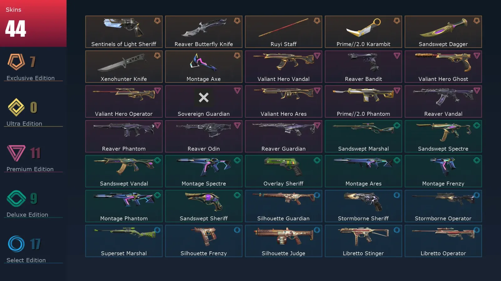 [Valorant] | EU | Level 159 | Diamond 1 | 29 Agents | 44 Skins