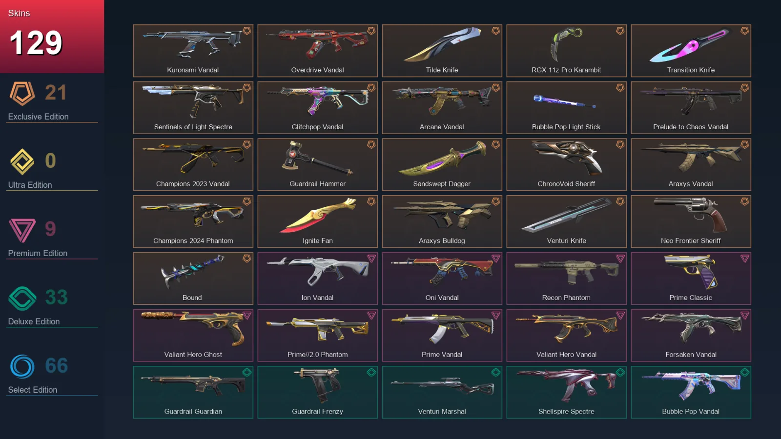 EU | Lv207 | Unranked | 129 Skin | 26 Agent | 116 Buddy