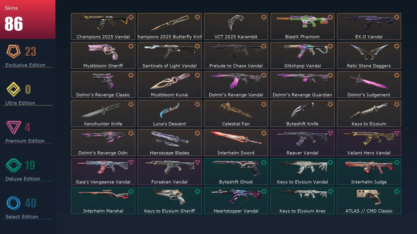 [Valorant] | EU | Level 170 | Gold 1 | 27 Agents | 86 Skins — Valorant account