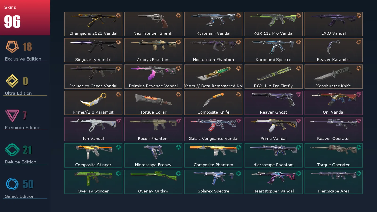 [Valorant] | EU | Level 130 | Bronze 3 | 27 Agents | 96 Skins