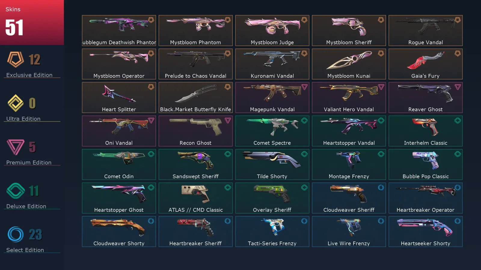 [Valorant] | EU | Level 1 | Immortal 1 | 29 Agents | 51 Skins