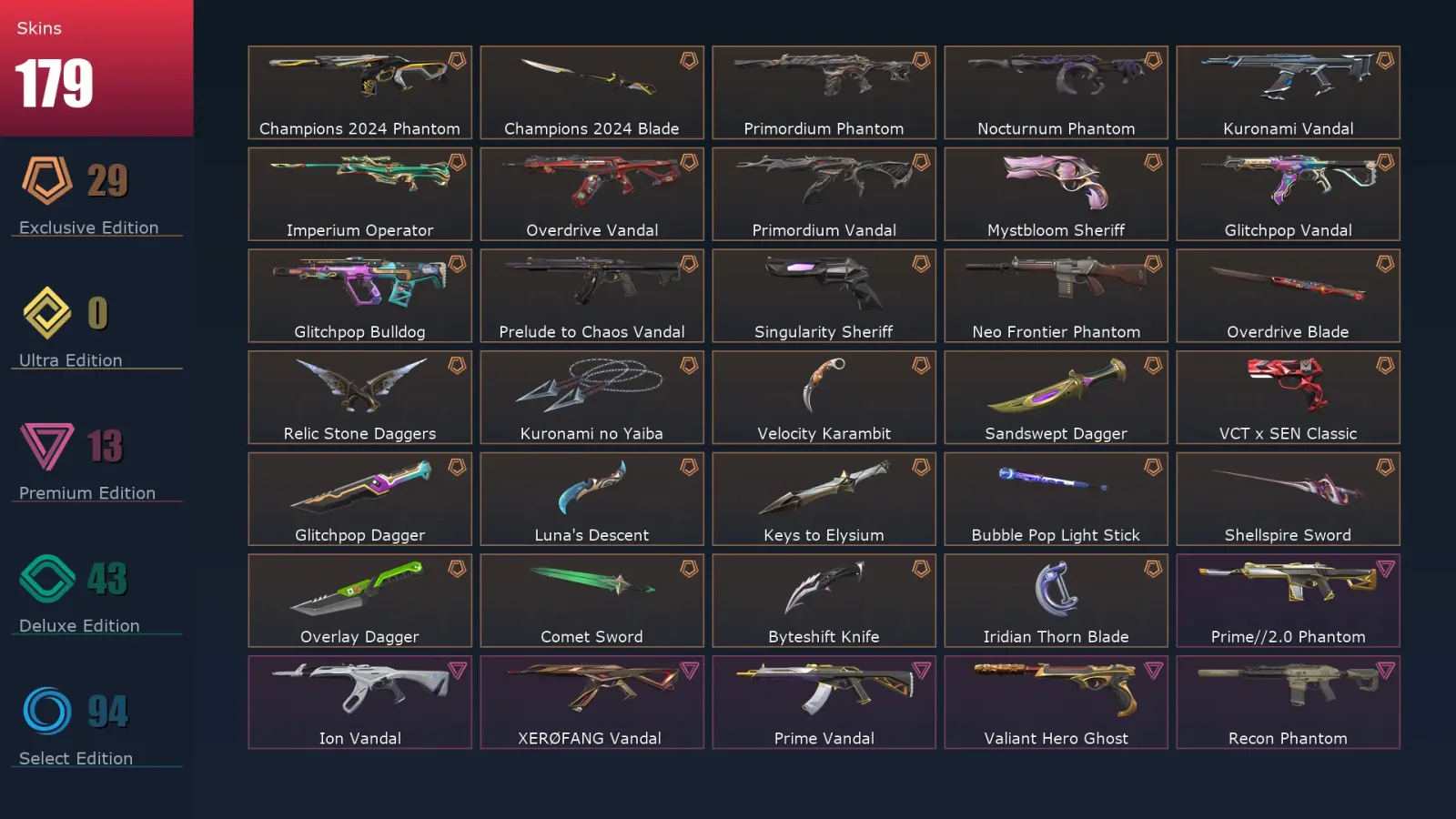 [Valorant] | EU | Level 493 | Ascendant 2 | 29 Agents | 179 Skins