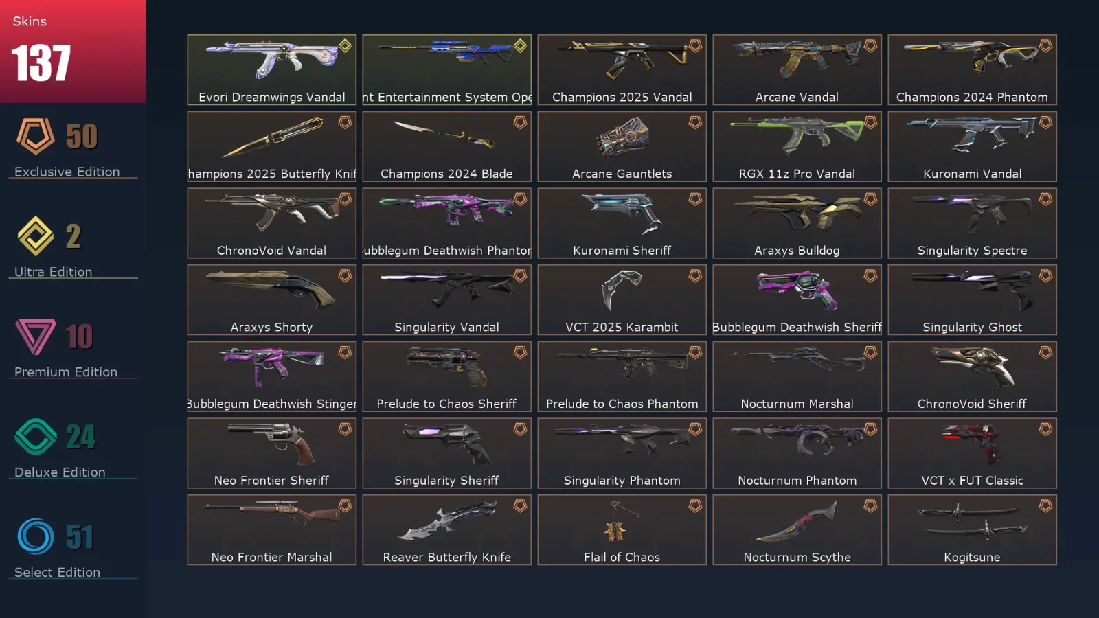 [Valorant] | EU | Level 141 | 28 Agents | 137 Skins