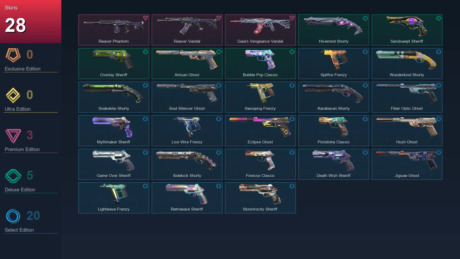 AP | Reaver Phantom | Reaver Vandal | Gaia's Vengeance Vandal | Hivemind Shorty | 28 Skin | 27 Agent | 120 Buddy | Lv312