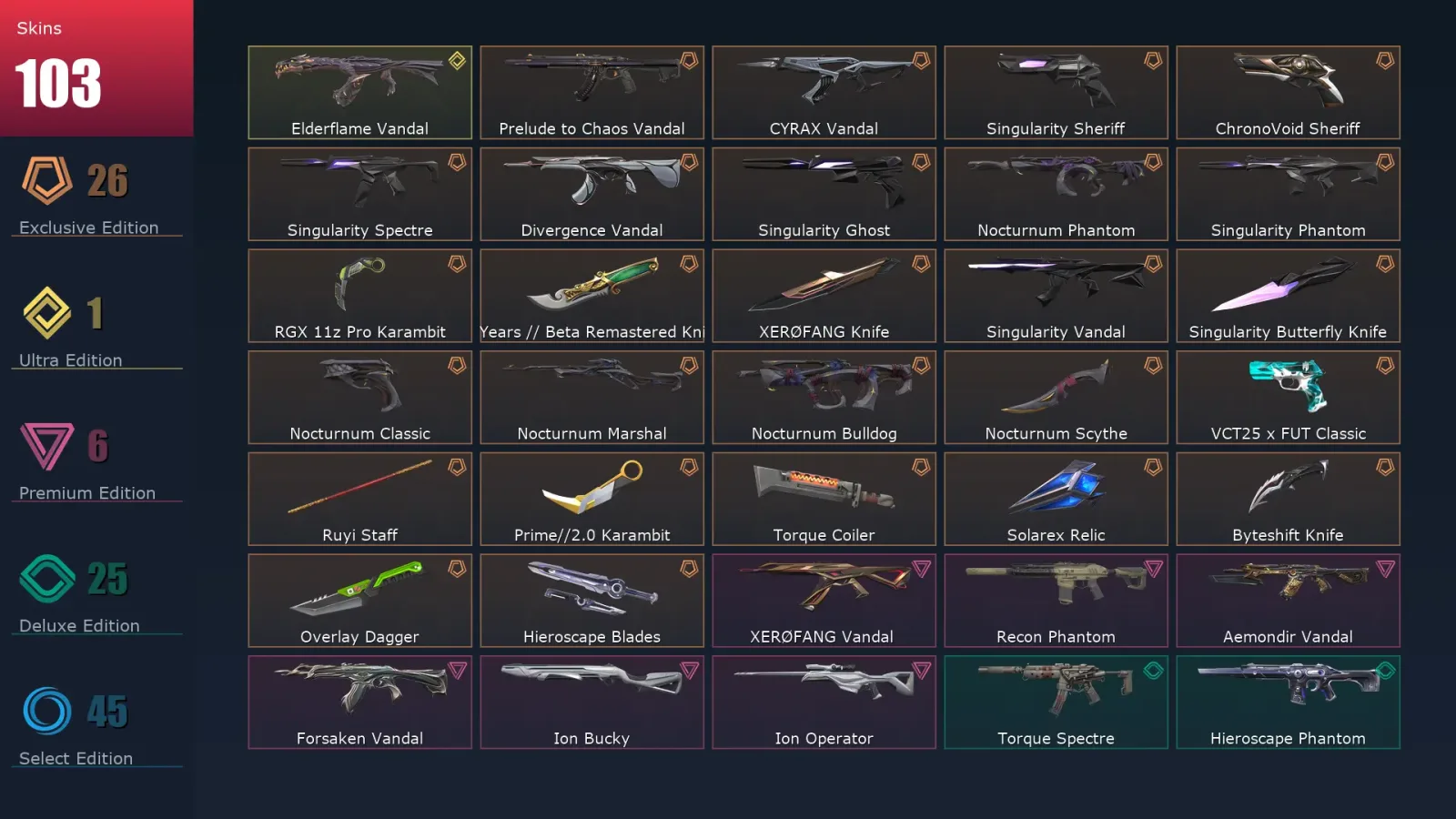 [Valorant] | EU | Level 163 | 29 Agents | 103 Skins