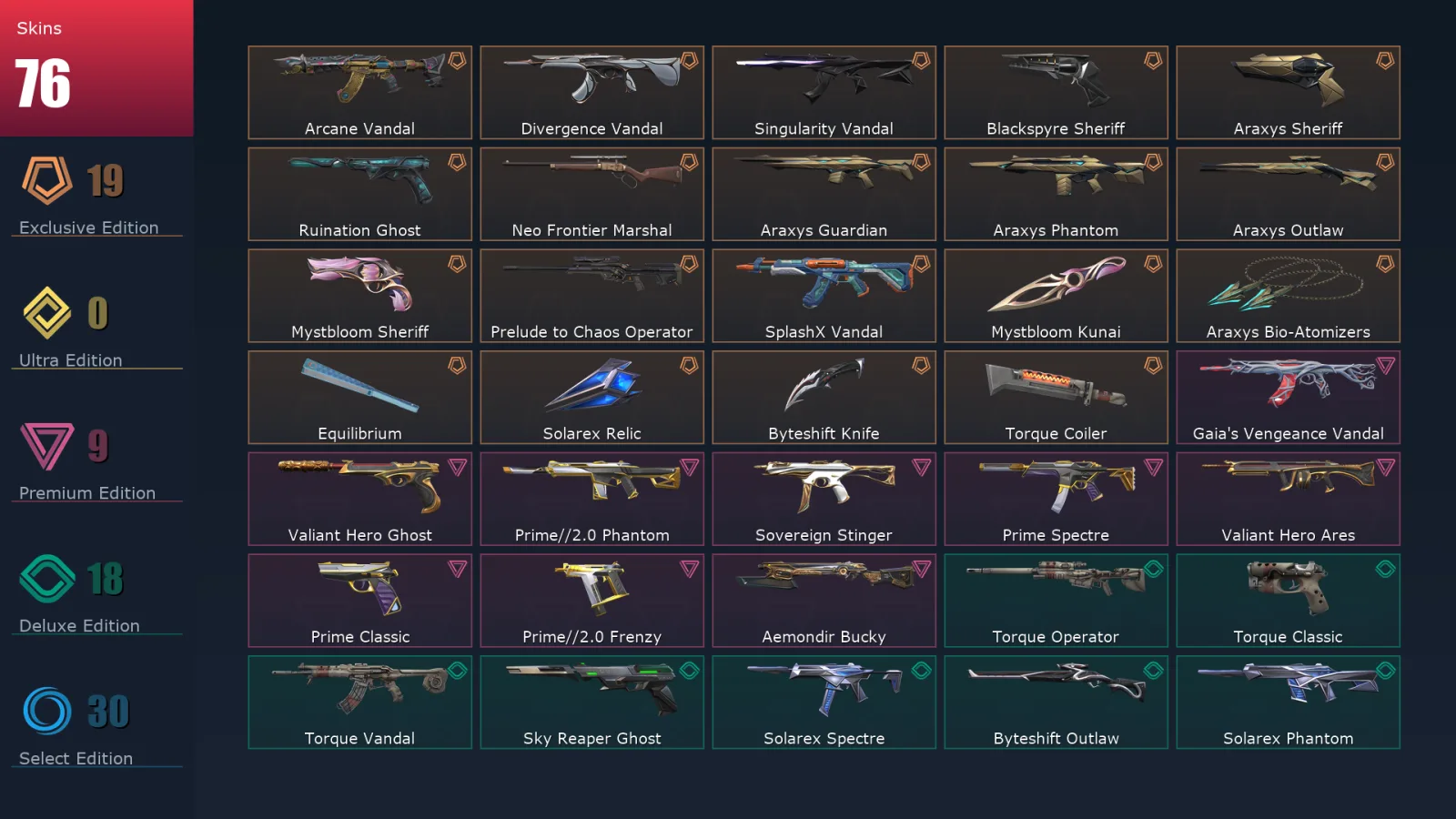 [Valorant] | EU | Level 148 | 29 Agents | 76 Skins
