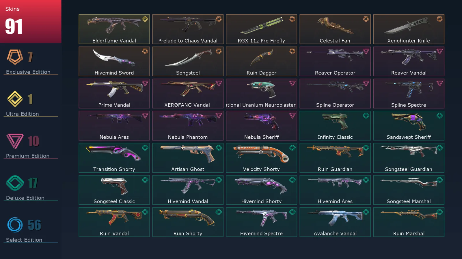 [Valorant] | EU | Level 483 | 25 Agents | 91 Skins