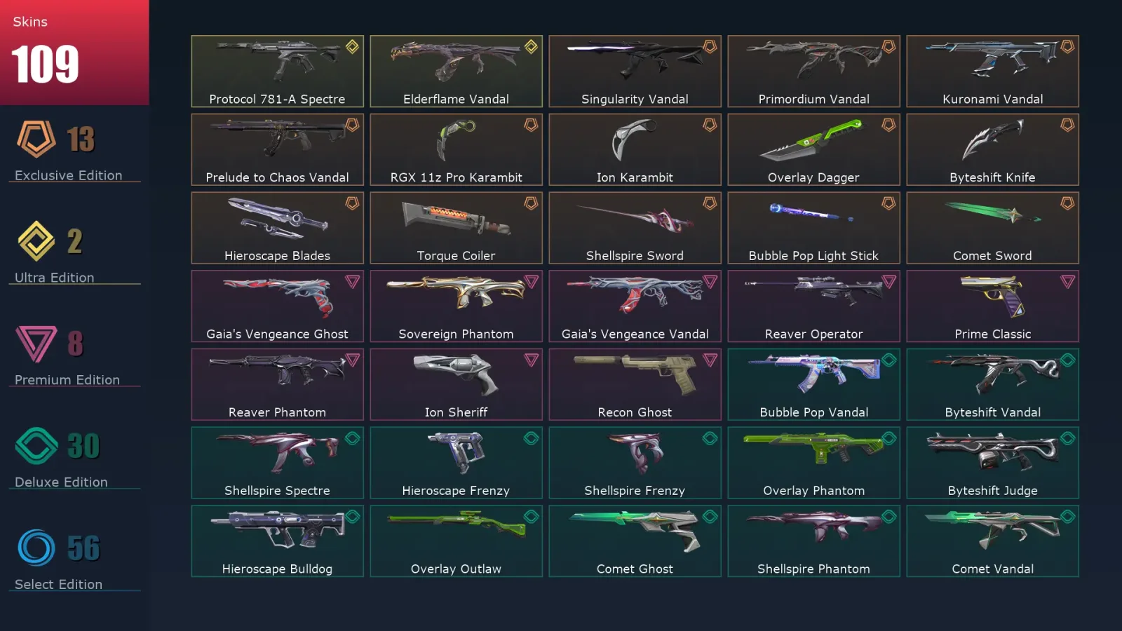 [Valorant] | EU | Level 347 | 28 Agents | 109 Skins