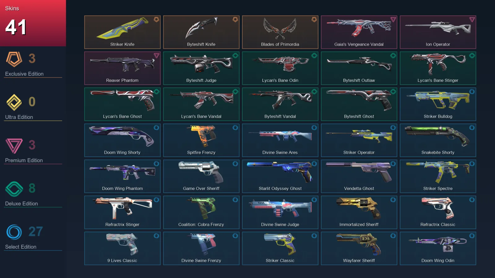 LA | Lv224 | Unranked | 41 Skin | 27 Agent | 86 Buddy — Refractrix Stinger