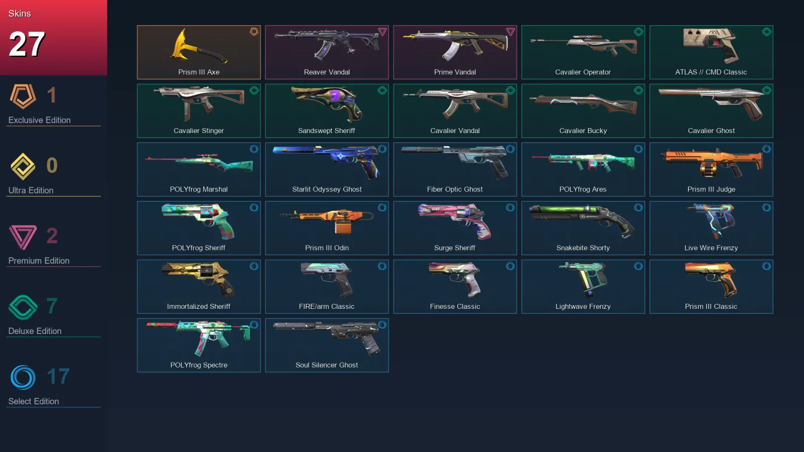 AP | Lv195 | Unranked | 27 Skin | 27 Agent | 80 Buddy