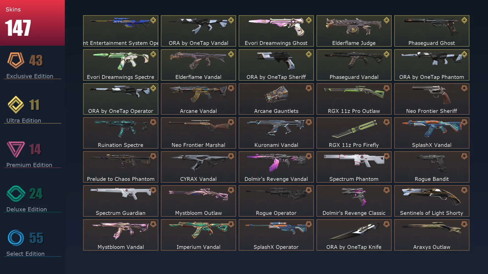 [Valorant] | EU | Level 276 | 29 Agents | 147 Skins