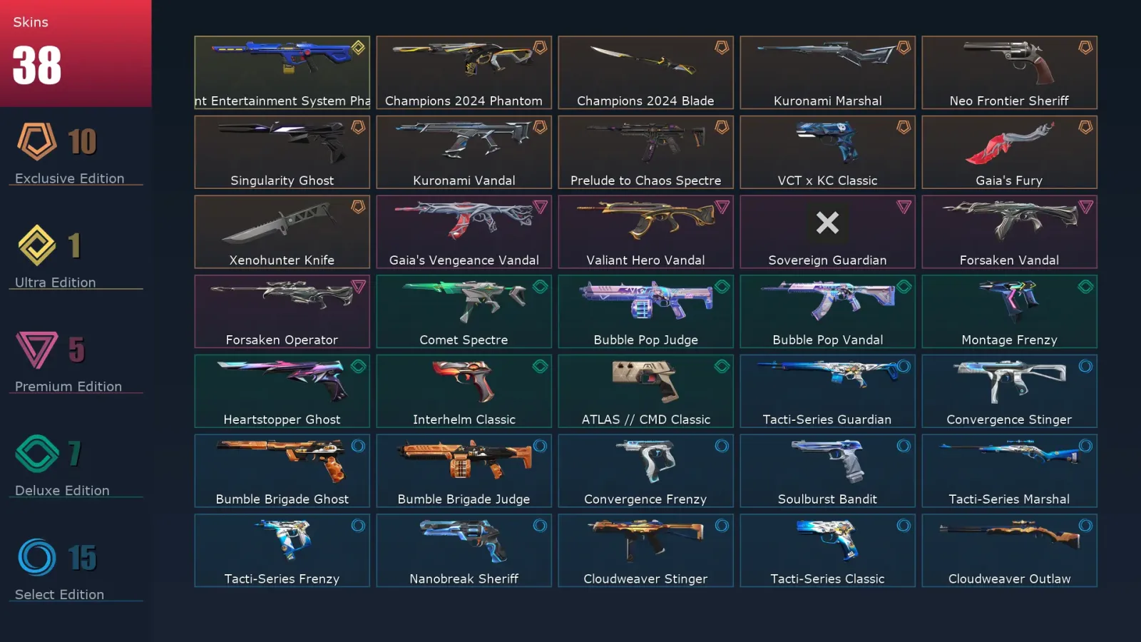 [Valorant] | EU | Level 184 | 29 Agents | 38 Skins — Unranked / Smurf Valorant