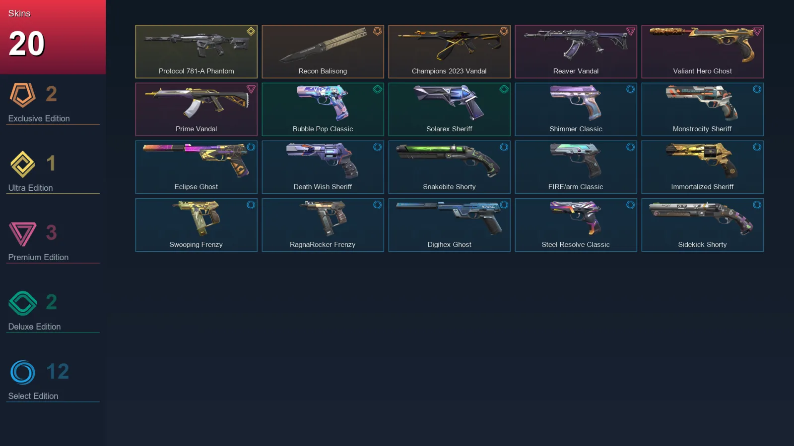EU | Lv209 | Unranked | 20 Skin | 27 Agent | 72 Buddy