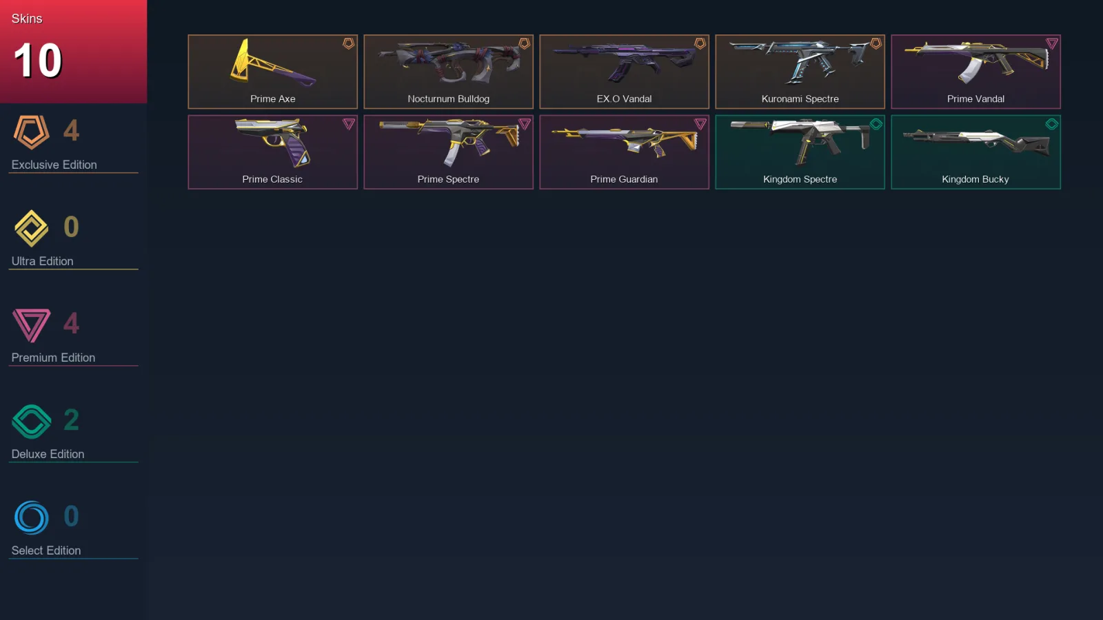NA | Lv23 | Unranked | 10 Skin | 10 Agent | 9 Buddy — Kingdom Bucky