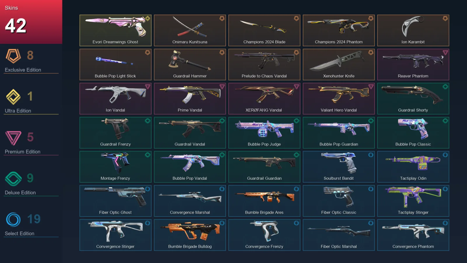 EU | Lv156 | Unranked | 42 Skin | 29 Agent | 71 Buddy