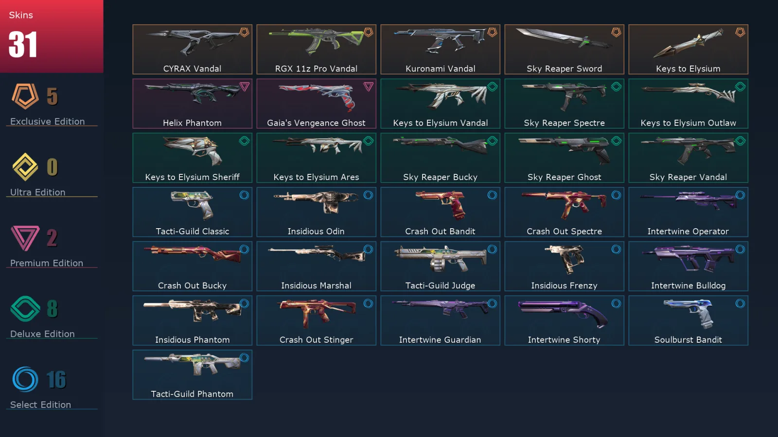 [Valorant] | EU | Level 60 | Bronze 3 | 15 Agents | 31 Skins
