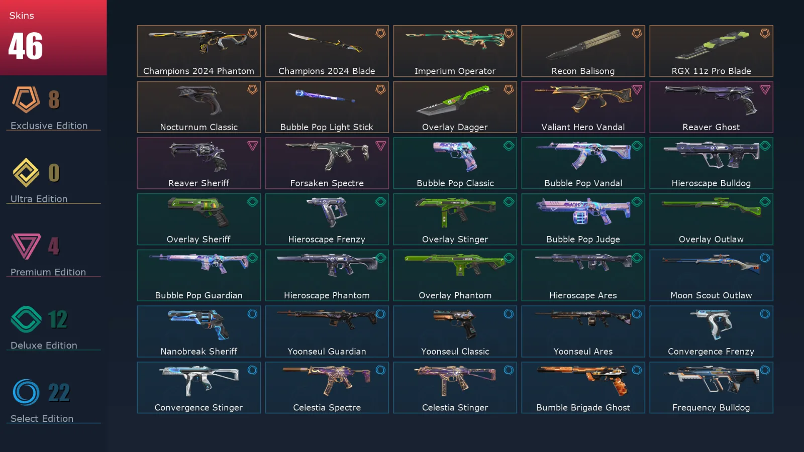 [Valorant] | EU | Level 112 | 27 Agents | 46 Skins