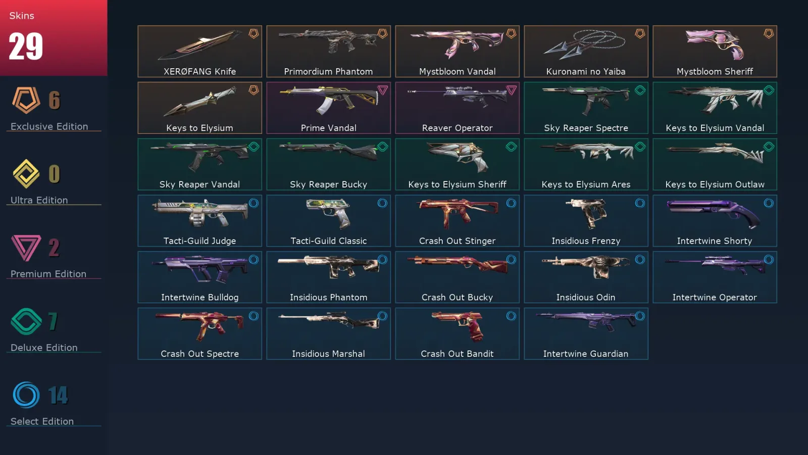 [Valorant] | EU | Level 31 | Diamond 1 | 10 Agents | 29 Skins