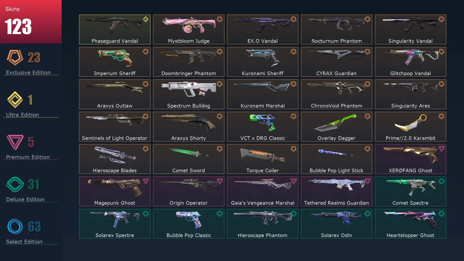 [Valorant] | EU | Level 144 | Platinum 3 | 29 Agents | 123 Skins — Valorant account