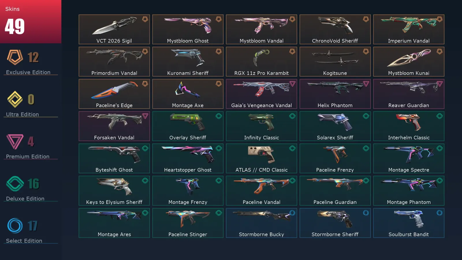 [Valorant] | EU | Level 265 | Ascendant 1 | 29 Agents | 49 Skins