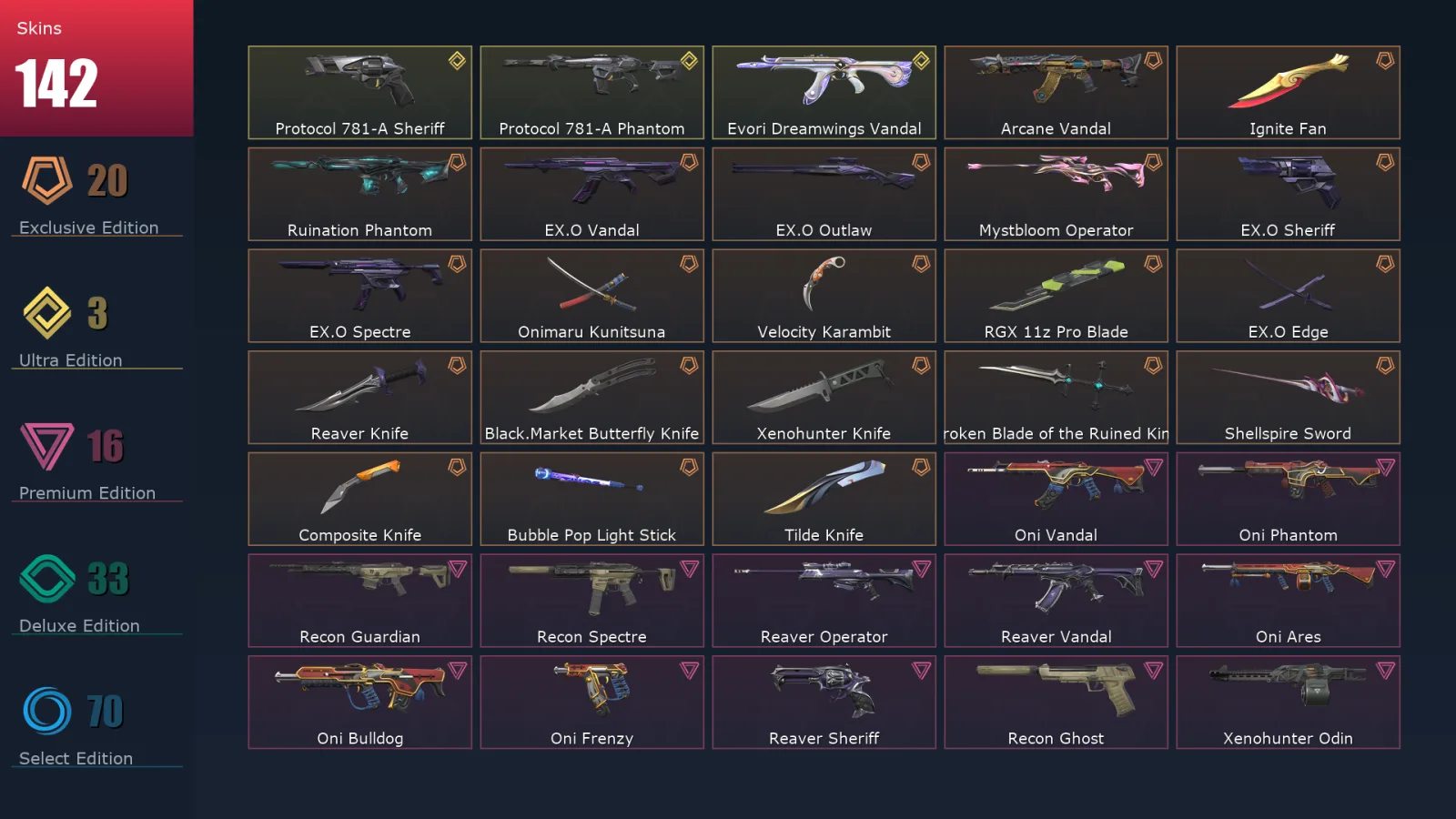 [Valorant] | EU | Level 185 | Diamond 1 | 29 Agents | 143 Skins