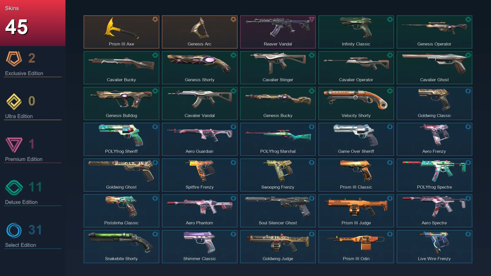 EU | Lv215 | Unranked | 45 Skin | 23 Agent | 105 Buddy