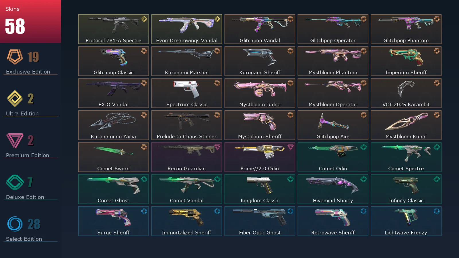 [Valorant] | EU | Level 268 | 26 Agents | 58 Skins